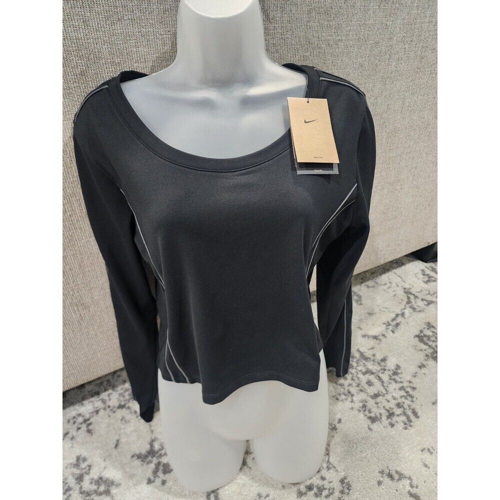 NEW Nike ONE Fitted Dri-Fit LS Cropped Top Black Size XL NWT $60 Dri Fit